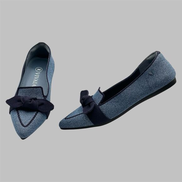 Vivaia Shoes - VIVAIA Michelle 2.0 Chic Pointed Toe Bow Loafers Denim Blue Chambray Flats EU 36